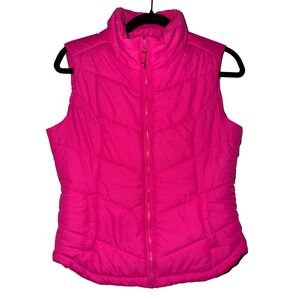 Aeropostale Womens Puffer‎ Vest Full Zip Mock Neck Bright Pink M